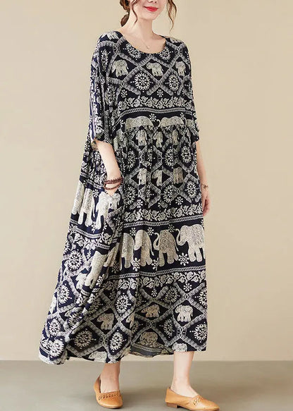 Bohemian Black Oversized Print Cotton Dresses Summer Ada Fashion