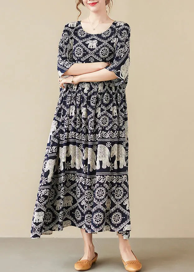 Bohemian Black Oversized Print Cotton Dresses Summer Ada Fashion