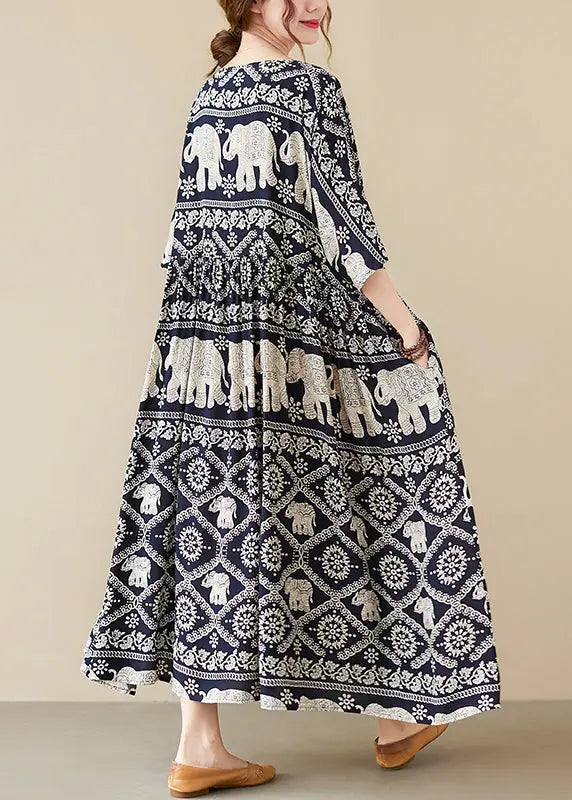 Bohemian Black Oversized Print Cotton Dresses Summer Ada Fashion