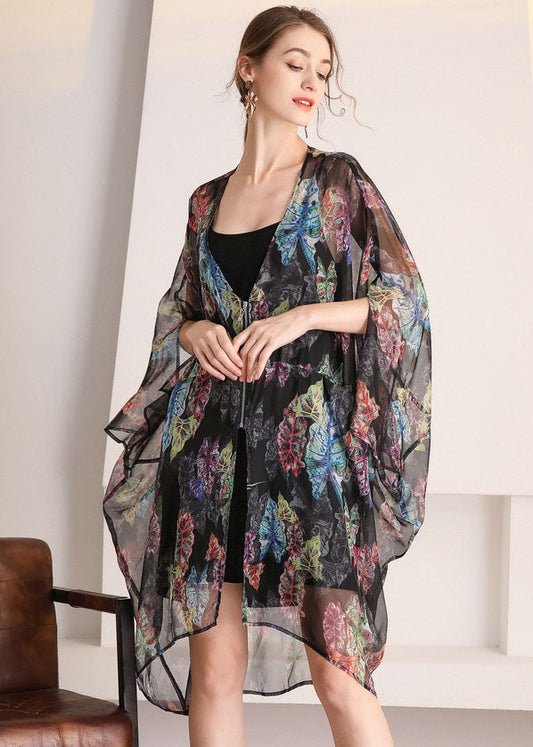 Bohemian Black Oversized Print Hollow Out Tulle Cardigan Summer LY0326 - fabuloryshop
