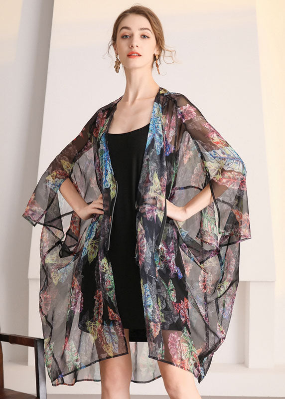 Bohemian Black Oversized Print Hollow Out Tulle Cardigan Summer LY0326 - fabuloryshop