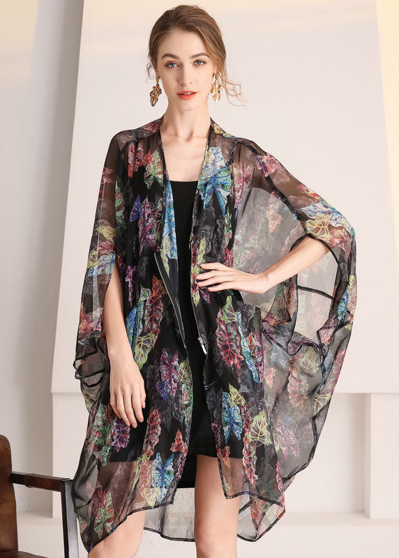 Bohemian Black Oversized Print Hollow Out Tulle Cardigan Summer LY0326 - fabuloryshop