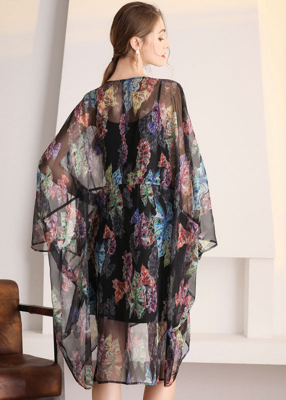 Bohemian Black Oversized Print Hollow Out Tulle Cardigan Summer LY0326 - fabuloryshop