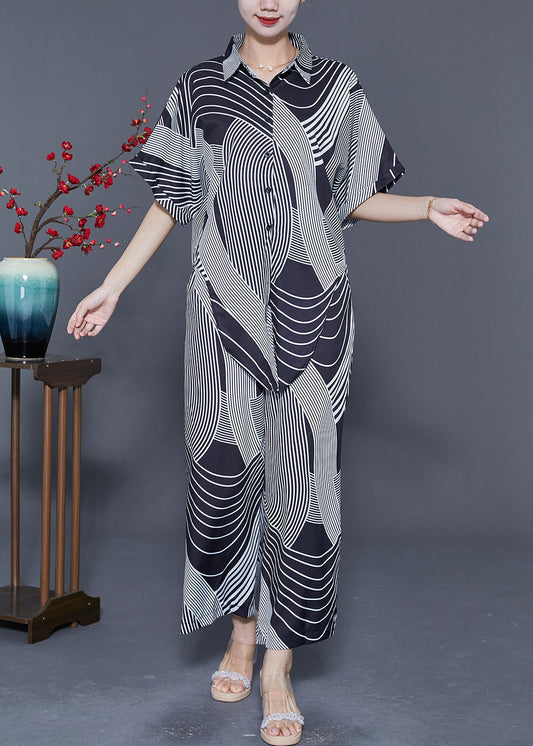 Bohemian Black Oversized Striped Side Open Chiffon Two Pieces Set Summer LY5569 - fabuloryshop