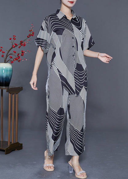 Bohemian Black Oversized Striped Side Open Chiffon Two Pieces Set Summer LY5569 - fabuloryshop