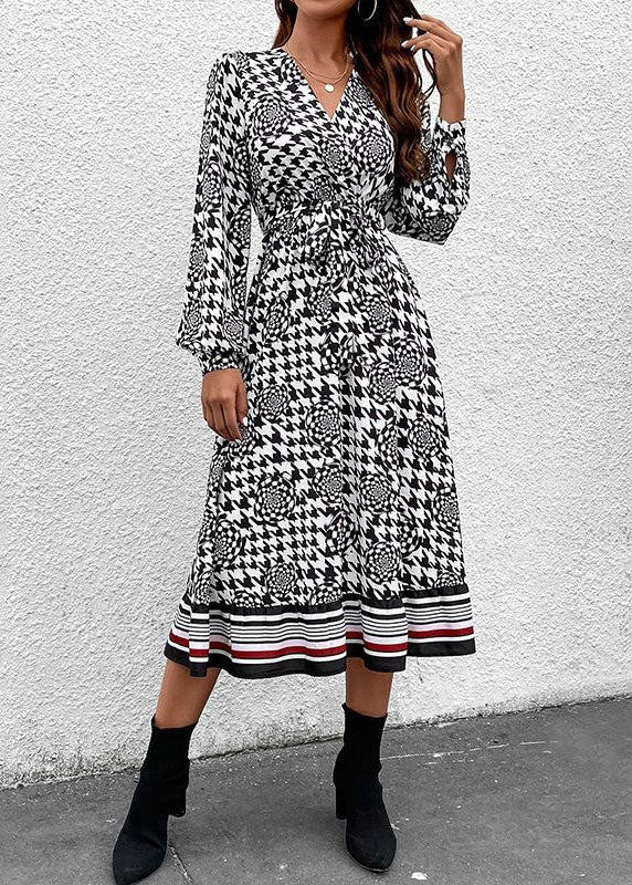 Bohemian Black V Neck Print Patchwork Chiffon Dresses Spring LY1921 - fabuloryshop