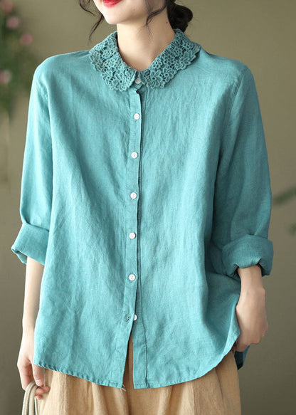 Bohemian Blue Embroideried Patchwork Linen Blouse Top Long Sleeve LY6254 - fabuloryshop