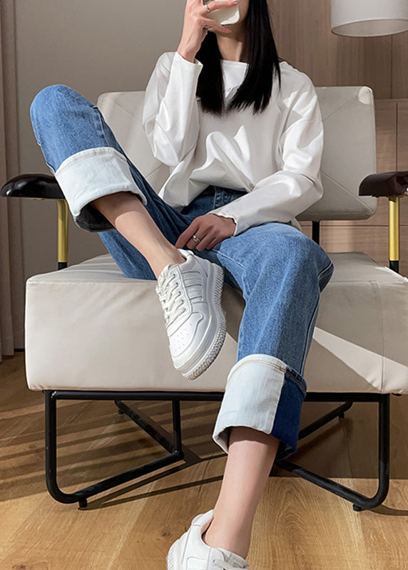 Bohemian Blue High Waist Cotton Denim Corp Pants Summer LY6167 - fabuloryshop