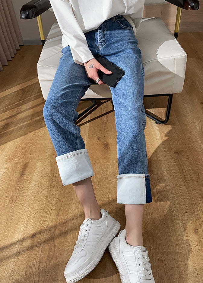 Bohemian Blue High Waist Cotton Denim Corp Pants Summer LY6167 - fabuloryshop