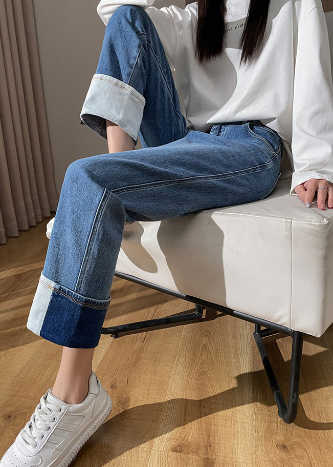 Bohemian Blue High Waist Cotton Denim Corp Pants Summer LY6167 - fabuloryshop