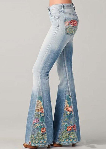 Bohemian Blue High Waist Patchwork Print Denim Flare Bottoms Summer LY4026 - fabuloryshop