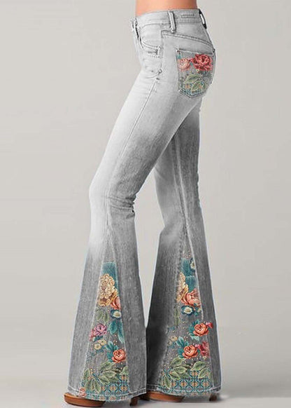 Bohemian Blue High Waist Patchwork Print Denim Flare Bottoms Summer LY4026 - fabuloryshop