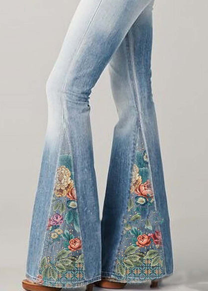 Bohemian Blue High Waist Patchwork Print Denim Flare Bottoms Summer LY4026 - fabuloryshop