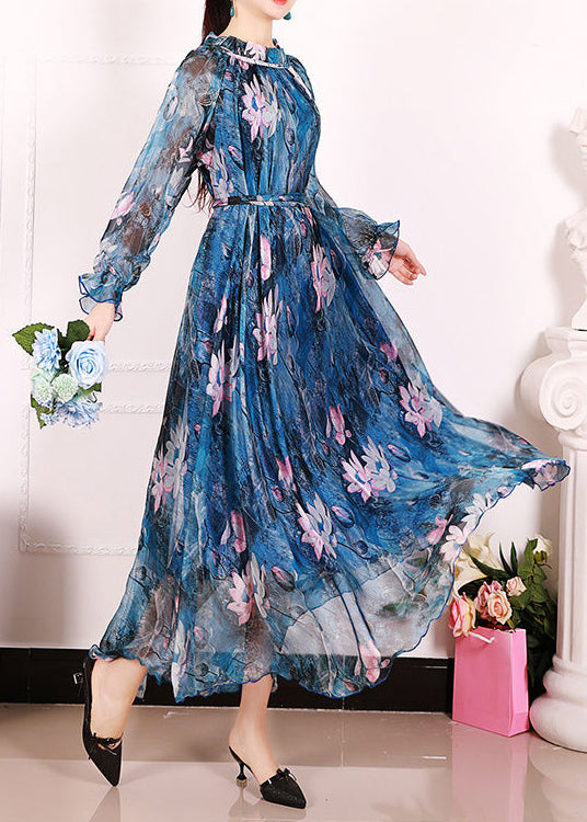 Bohemian Blue Print Exra Large Hem Chiffon Beach Dresses Spring LY0947 - fabuloryshop