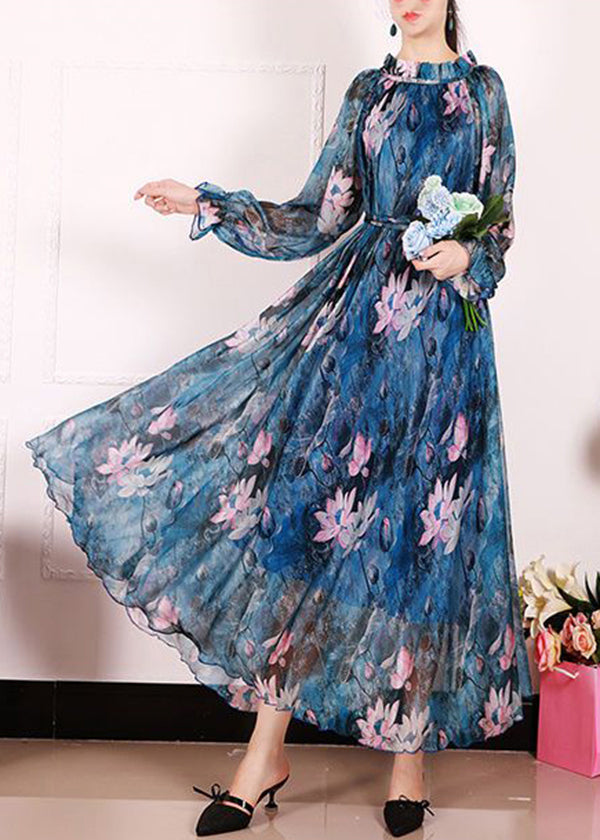 Bohemian Blue Print Exra Large Hem Chiffon Beach Dresses Spring LY0947 - fabuloryshop