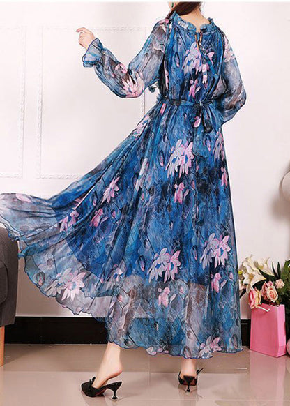 Bohemian Blue Print Exra Large Hem Chiffon Beach Dresses Spring LY0947 - fabuloryshop