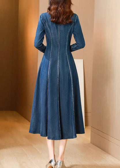 Bohemian Blue V Neck Embroideried Patchwork Denim Dresses Fall Ada Fashion