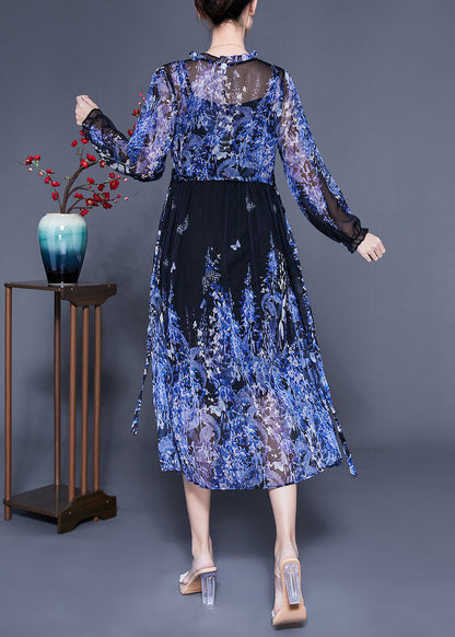 Bohemian Blue V Neck Ruffled Print Chiffon Holiday Dresses Two Piece Set Summer LC0416 - fabuloryshop