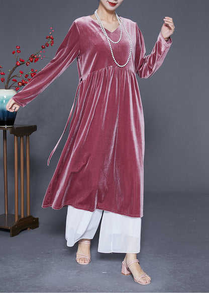 Bohemian Brick Red V Neck Patchwork Silk Velour Maxi Dresses Spring LY2884 - fabuloryshop