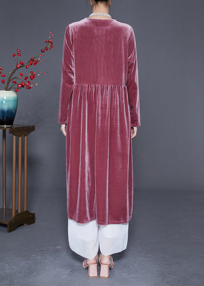 Bohemian Brick Red V Neck Patchwork Silk Velour Maxi Dresses Spring LY2884 - fabuloryshop