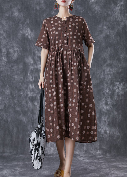 Bohemian Coffee Cinched Daisy Linen Dresses Summer LY6772 - fabuloryshop