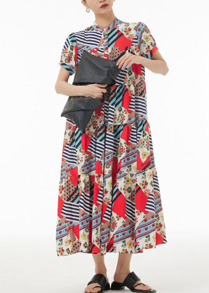 Bohemian Coffee Wrinkled Print Patchwork Chiffon Dress Summer LY1211 - fabuloryshop