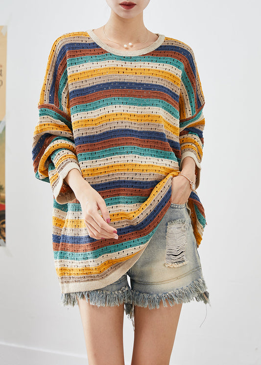 Bohemian Colorblock Oversized Striped Knit Top Fall Ada Fashion