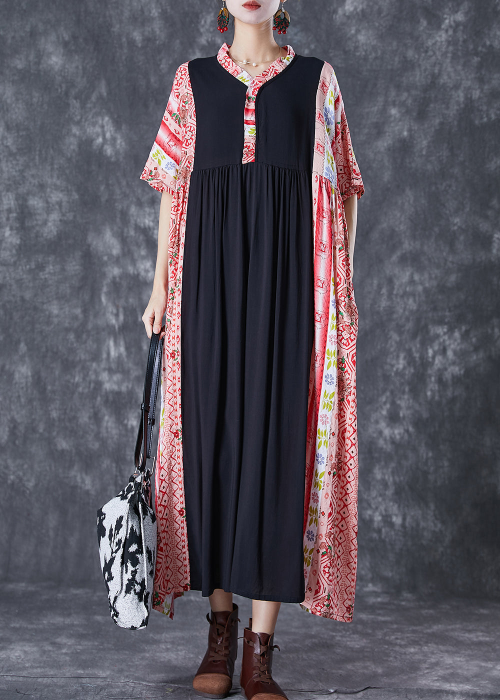 Bohemian Colorblock Ruffled Patchwork Cotton Maxi Dresses Summer LY7084 - fabuloryshop