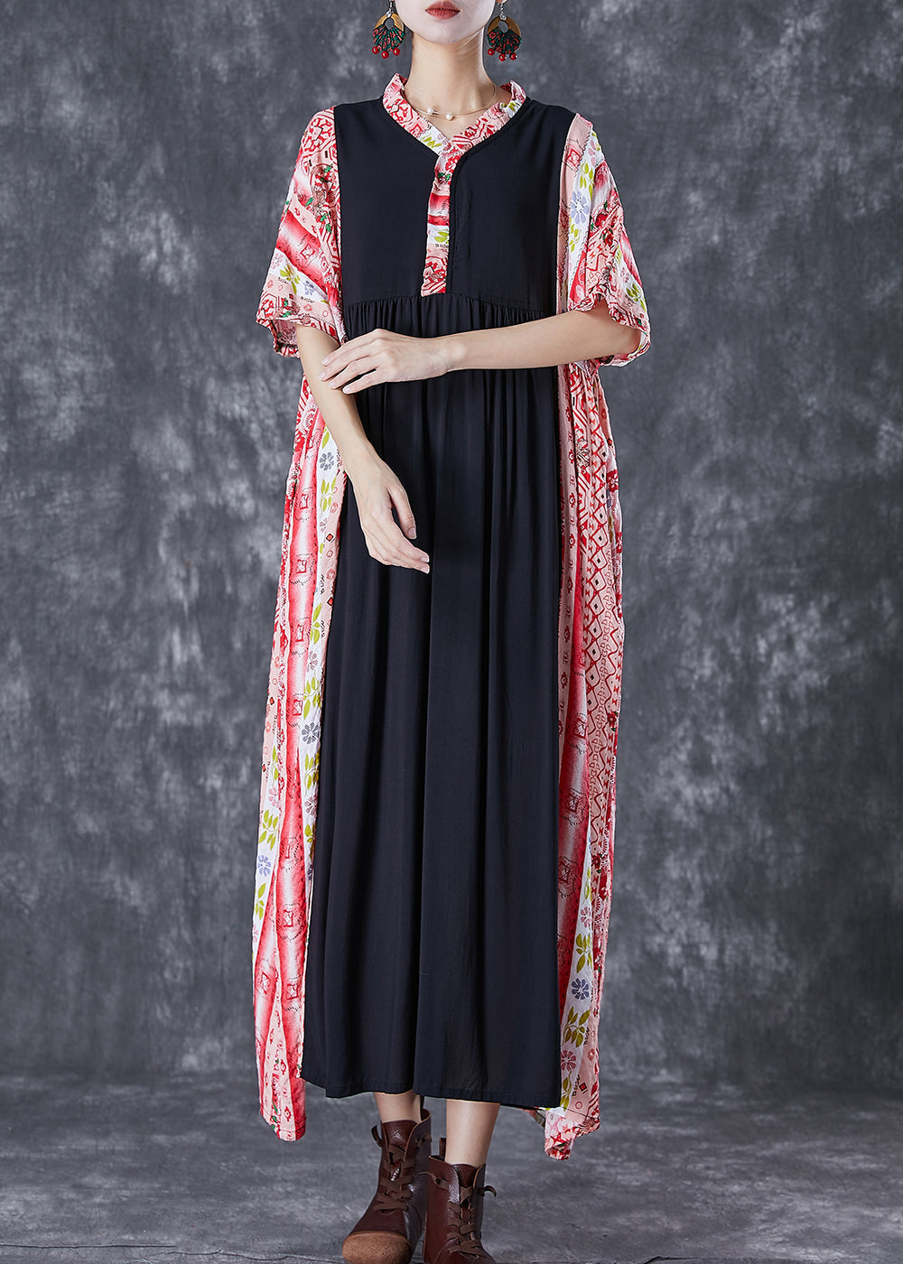 Bohemian Colorblock Ruffled Patchwork Cotton Maxi Dresses Summer LY7084 - fabuloryshop