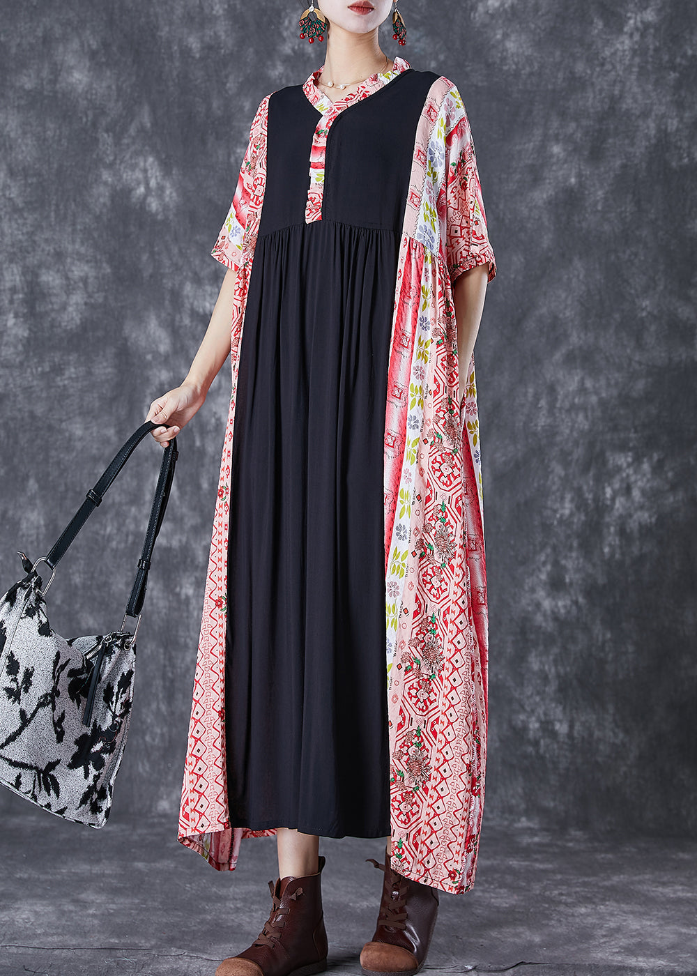 Bohemian Colorblock Ruffled Patchwork Cotton Maxi Dresses Summer LY7084 - fabuloryshop
