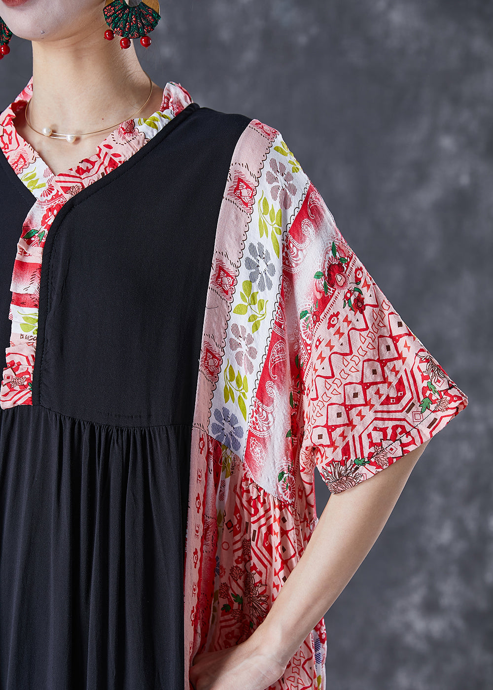 Bohemian Colorblock Ruffled Patchwork Cotton Maxi Dresses Summer LY7084 - fabuloryshop