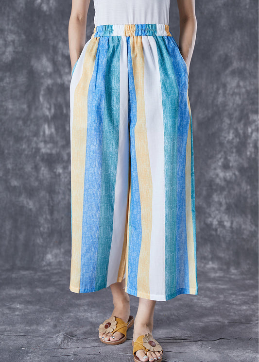 Bohemian Colorblock Striped Pockets Linen Wide Leg Pants Summer TD1026 - fabuloryshop