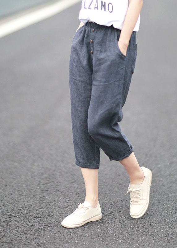 Bohemian Denim Blue Pockets Patchwork Linen Crop Pants Summer LY0629 - fabuloryshop