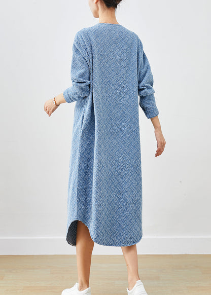 Bohemian Denim Blue V Neck Cotton Long Dress Fall Ada Fashion