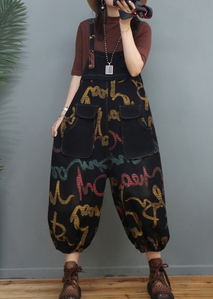 Bohemian Graphic Print Patchwork Denim Lantern Jumpsuits Spring LY1284 - fabuloryshop