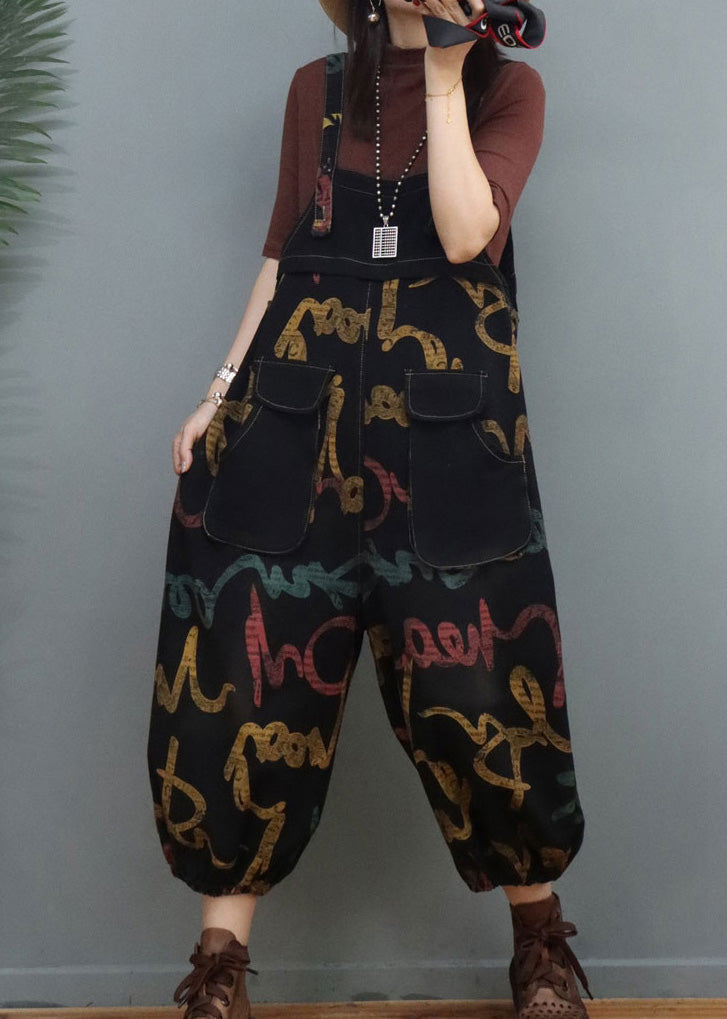 Bohemian Graphic Print Patchwork Denim Lantern Jumpsuits Spring LY1284 - fabuloryshop