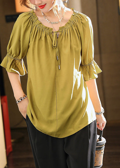 Bohemian Green O-Neck Drawstring Solid Top Summer LY1497 - fabuloryshop