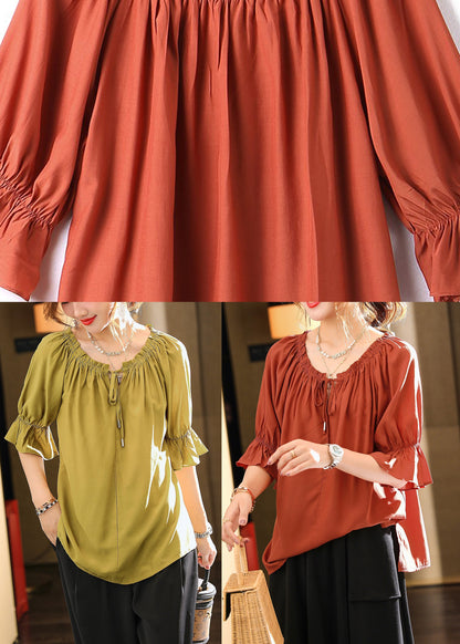 Bohemian Green O-Neck Drawstring Solid Top Summer LY1497 - fabuloryshop