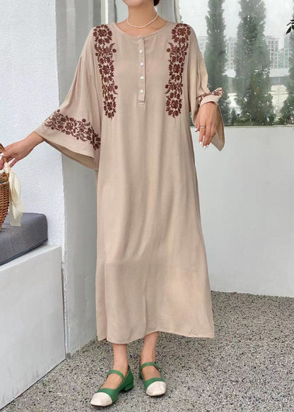 Bohemian Green O-Neck Embroideried Cotton Dress Flare Sleeve LY1349 - fabuloryshop