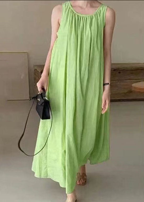 Bohemian Green O Neck Patchwork Wrinkled Cotton Dress Sleeveless LY2173 - fabuloryshop