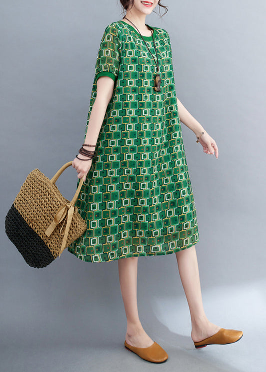 Bohemian Green O-Neck Print Chiffon Beach Dresses Summer LY5280 - fabuloryshop