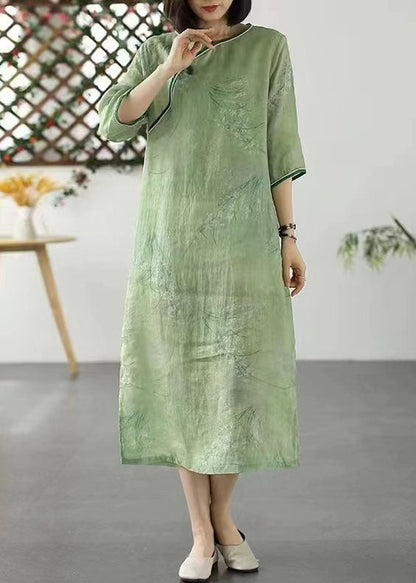 Bohemian Green O Neck Print Patchwork Linen Dresses Summer LY2599 - fabuloryshop