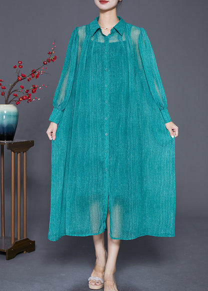 Bohemian Green Oversized Draping Chiffon Two Pieces Set Summer Ada Fashion