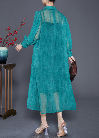 Bohemian Green Oversized Draping Chiffon Two Pieces Set Summer Ada Fashion