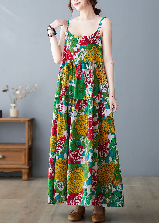 Bohemian Green Print Exra Large Hem Cotton Beach Dresses Summer LY0910 - fabuloryshop