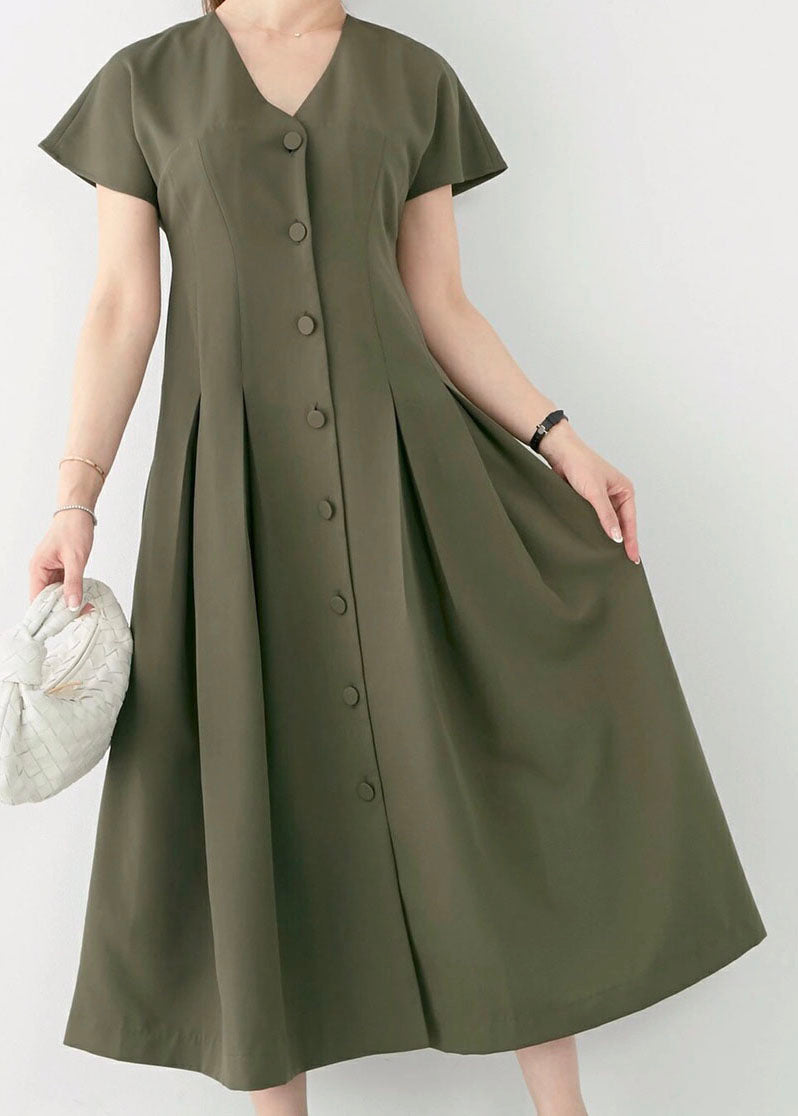 Bohemian Green V Neck Patchwork Wrinkled Cotton Dress Summer LY2144 - fabuloryshop