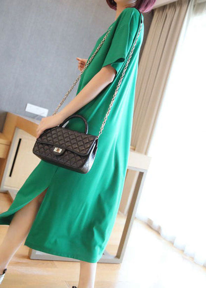 Bohemian Green V Neck Side Open Cotton Long Dress Summer LY1447 - fabuloryshop