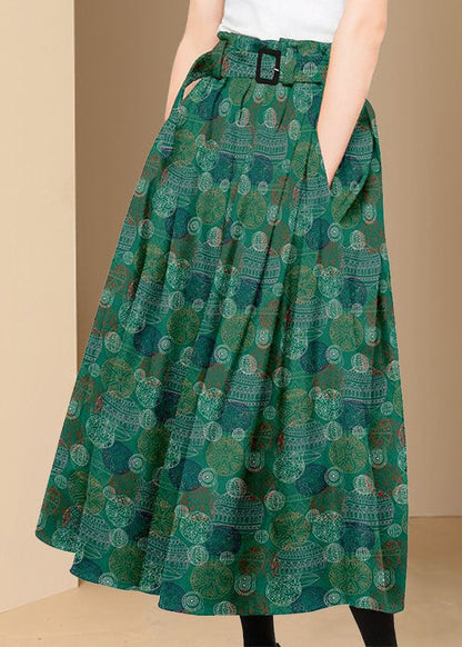 Bohemian Green Wrinkled Pockets Print Patchwork Silk Skirts Summer LY4590 - fabuloryshop