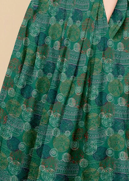 Bohemian Green Wrinkled Pockets Print Patchwork Silk Skirts Summer LY4590 - fabuloryshop