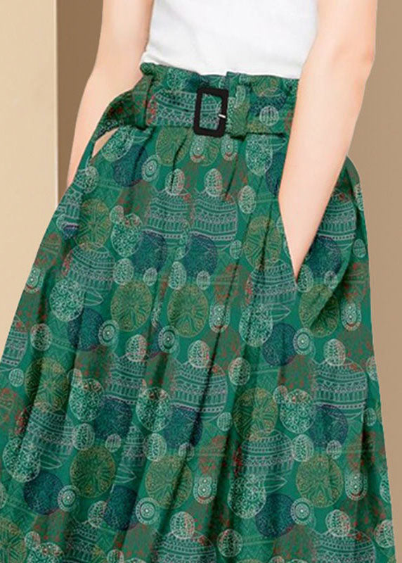 Bohemian Green Wrinkled Pockets Print Patchwork Silk Skirts Summer LY4590 - fabuloryshop